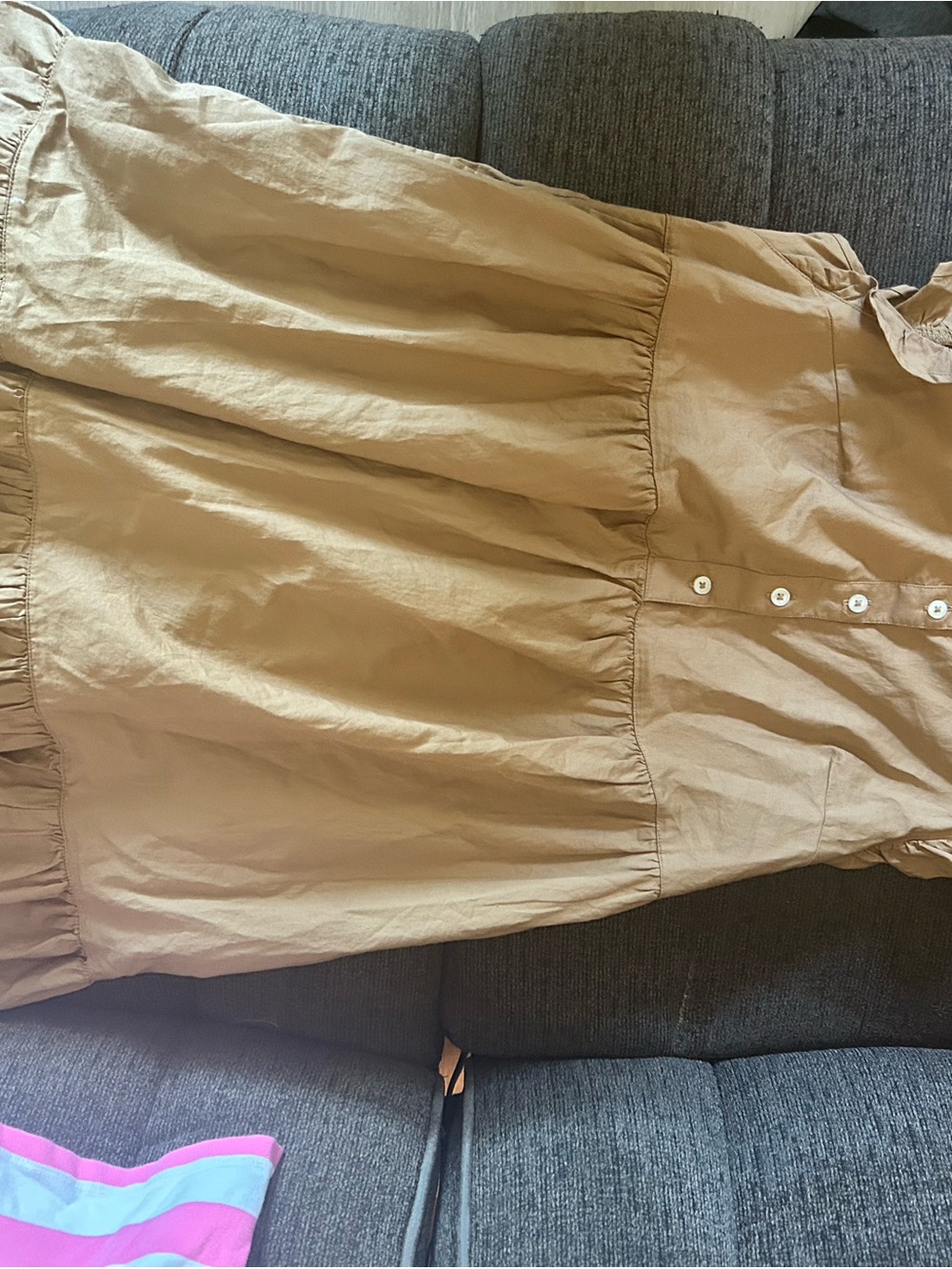 Old Navy Tan Ruffle Hem Shirt Dress